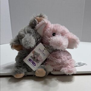 Warmies Hugs Plush Small Pet Toy - Pink and Gray Cuddly Elephant Pair